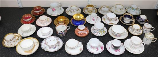 A collection of twenty eight Continental porcelain tea and coffee cups and saucers and four other cups, late 18th - early 20th century,